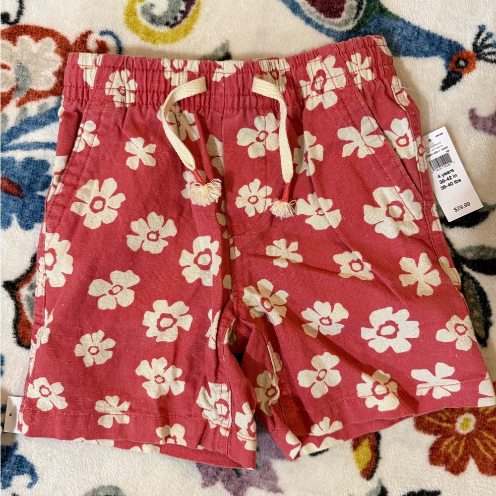 GAP Red Floral Shorts Elastic Waist